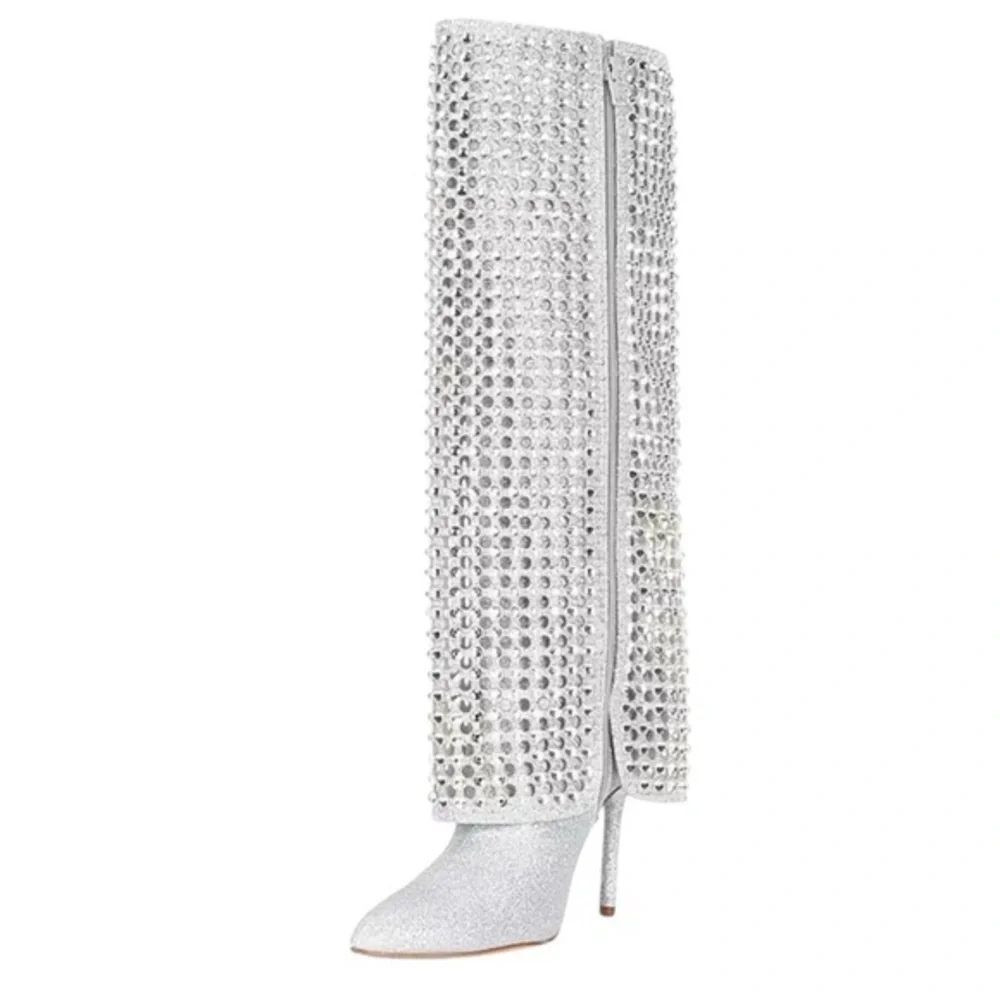 NWT Gianni Bini Lowry Glitter Rhinestone Foldover Stiletto Tall Boots Sz 7,5 - Picture 5 of 15